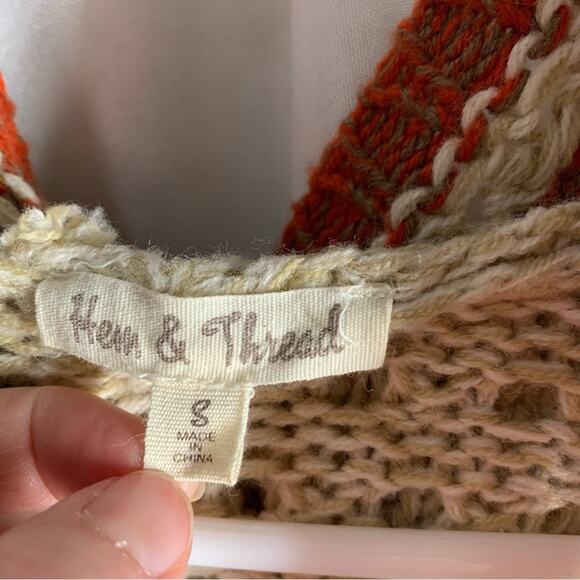 Hem & Thread Open Front Knit Crochet Hooded Cardigan. Size Small or Medium - Picture 5 of 6